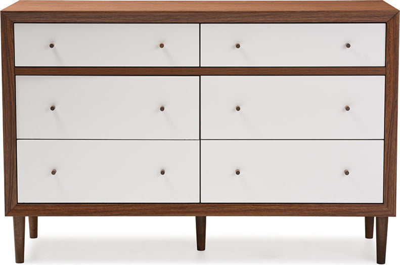 Wood 6-Drawer Storage Dresser Walnut Brown/White