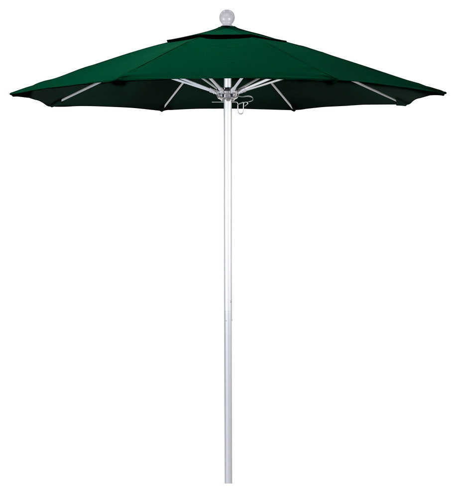 7.5' Silver Anodized Push Lift Aluminum Umbrella, Hunter Green Olefin