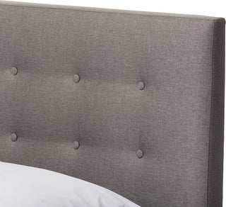Alinia Mid-Century Gray Fabric Upholstered Walnut Wood Queen Size Platform Bed