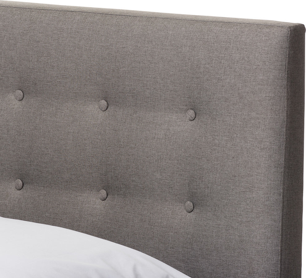 Alinia Mid-Century Gray Fabric Upholstered Walnut Wood Queen Size Platform Bed