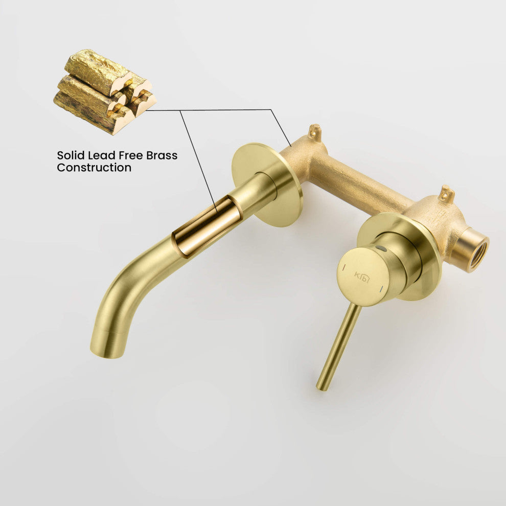 Circular Single Handle Wall Mounted Bathroom Sink Faucet, Brushed Gold