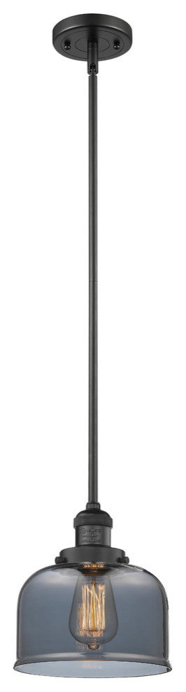 1-Light Large Bell 8" Pendant, Matte Black, Glass: Plated Smoked