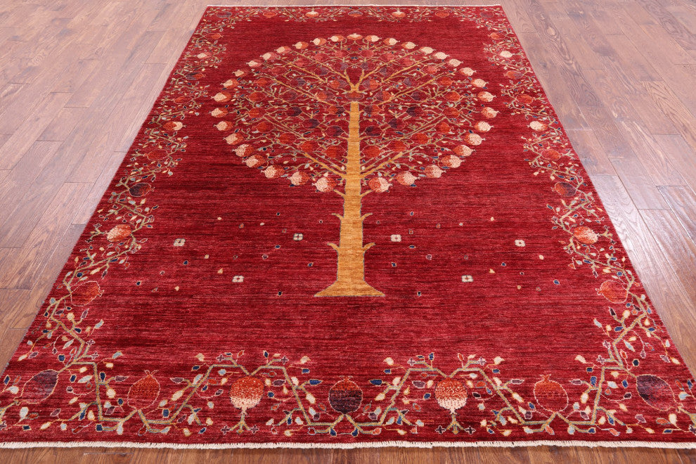 Pomegranate Tree Persian Gabbeh Hand-Knotted Rug 6' 6" X 9' 6" Q8019