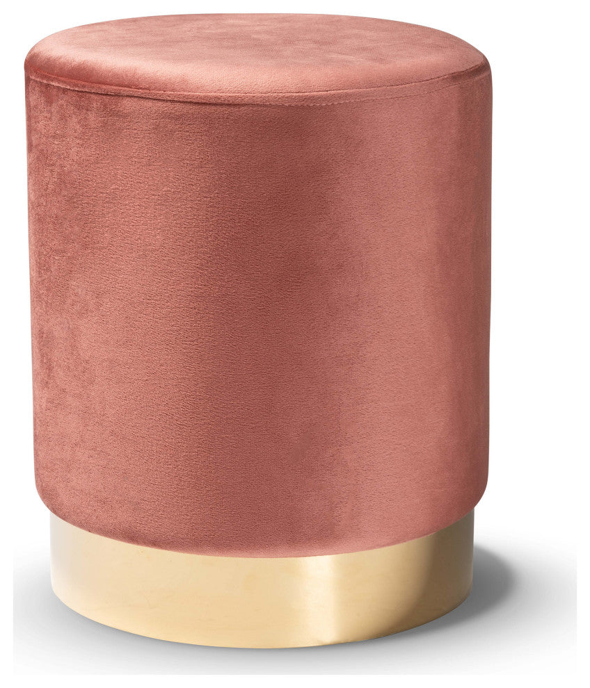 Greaves Glam Velvet Fabric Upholstered Ottoman, Blush Pink/Gold