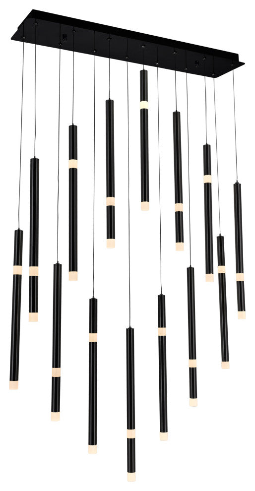 Flute 14 Light LED Chandelier With Black Finish