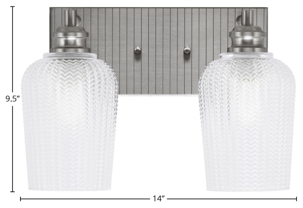 Edge 2-Light Bath Bar, Brushed Nickel Finish, 5" Clear Textured Glass