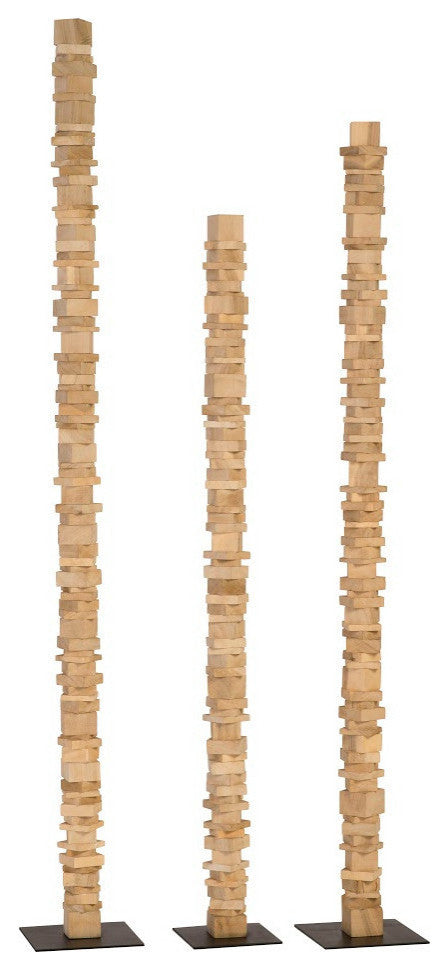 Stacked Wood Floor Sculptures, Bleached, 3-Piece Set