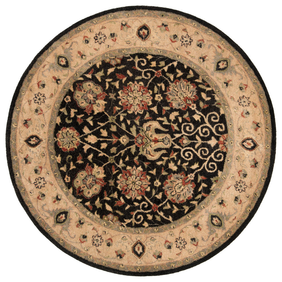 Safavieh Antiquity Collection AT21 Rug, Black, 8' Round