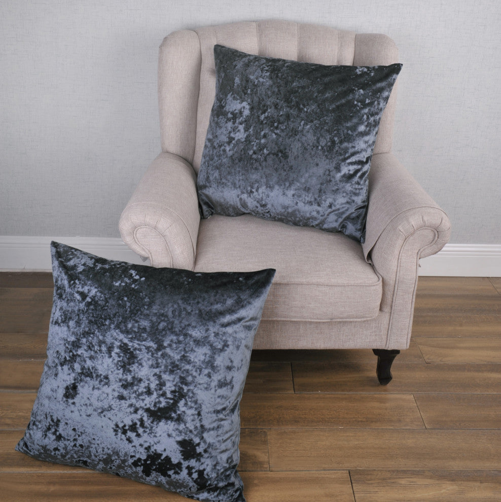Crushed Velvet Pillow Cover 2 Piece Set, Gun Metal, 26" X 26"