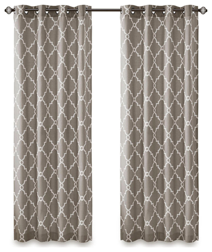 Madison Park Saratoga Fretwork Print Grommet Top Window Curtain Panel, Grey