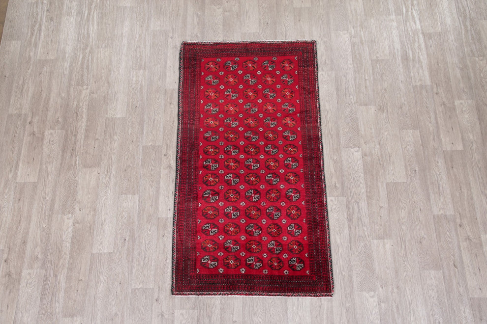 Consigned, Oriental Traditional Afghan Hand-Knotted Area Rug, Red, 3x6