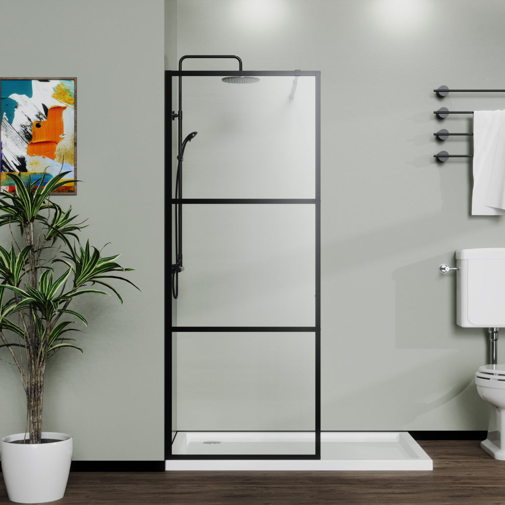 34" W x 72" H Frameless Fixed Shower Screen, Black