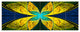 Bright Yellow Blue Fractal Flower, Floral Canvas Art Print, 70"x28", 6 Panels