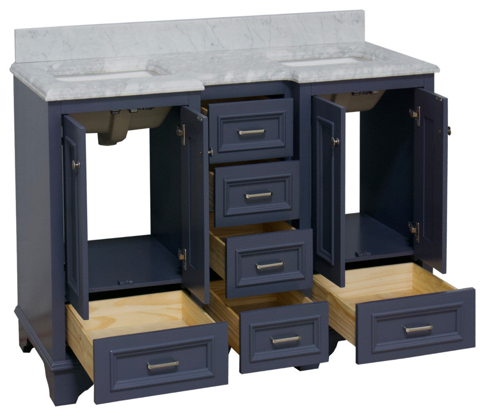 Nantucket 60" Bath Vanity, Marine Gray, Carrara Marble, Double Vanity