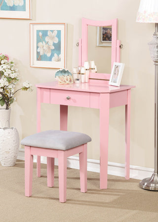 Quinn Contemporary Vanity Table and Stool Set, Pink