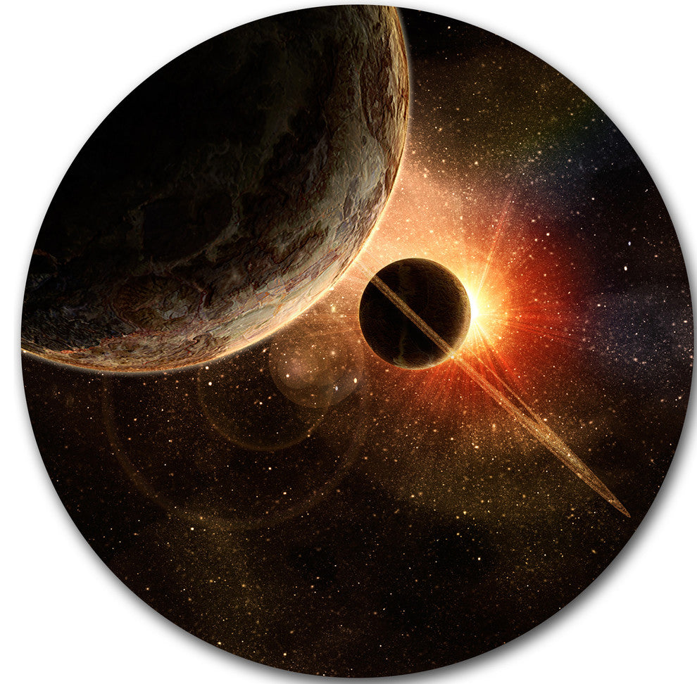 Planet With Rings, Contemporary Round Wall Art, 23"