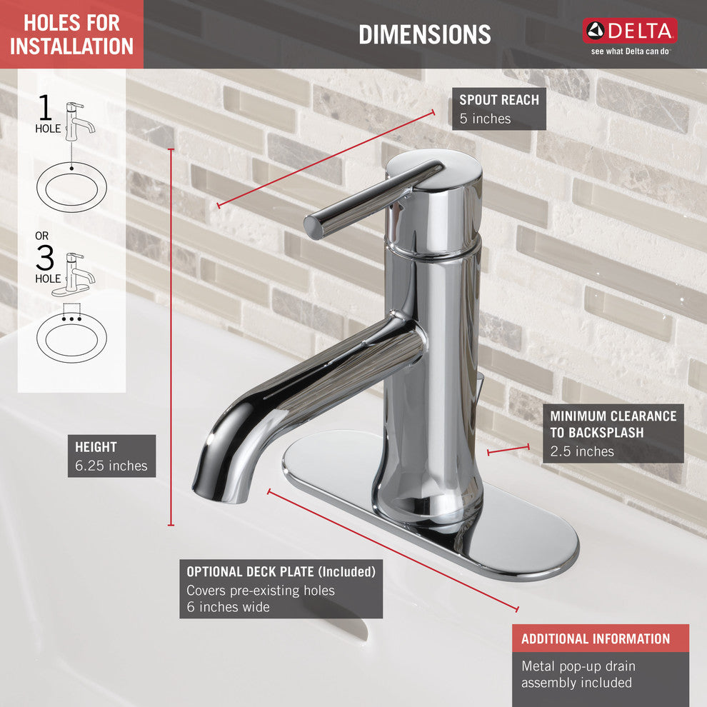Delta Trinsic Single Handle Bathroom Faucet, Chrome, 559LF-MPU