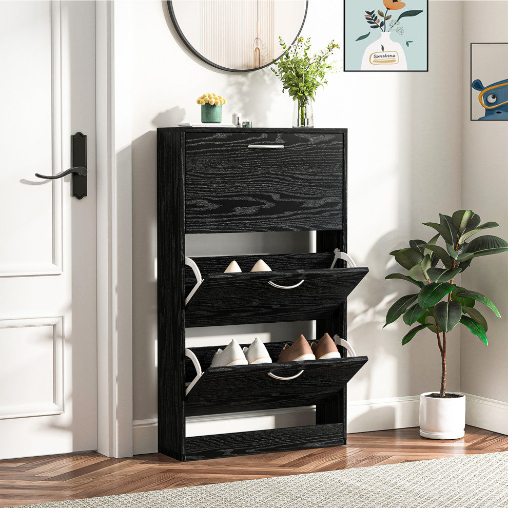 Shoe Cabinet Flip Drawers Shoe Organizer With Large Capacity Black