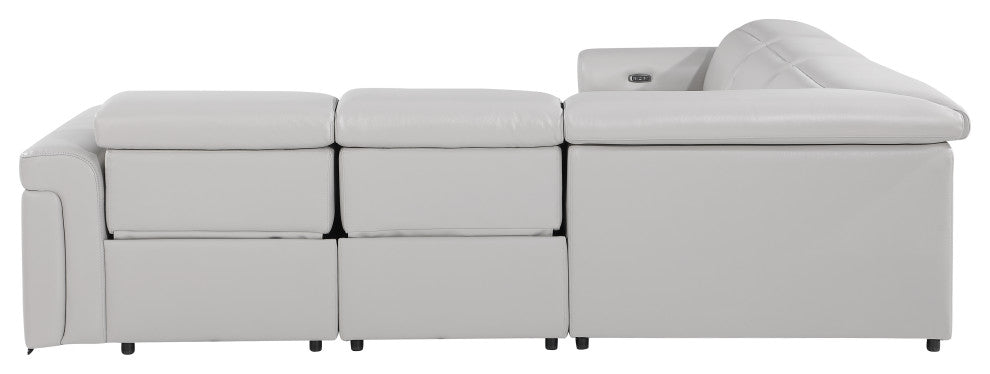 Giovanni 5-Piece 3-Power Reclining Italian Leather Sectional, Light Gray