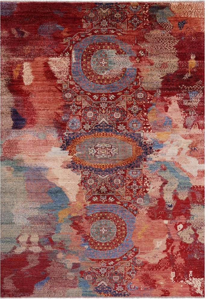 6' 6" X 9' 7" Handmade Modern Mamluk Wool Rug - Q12411