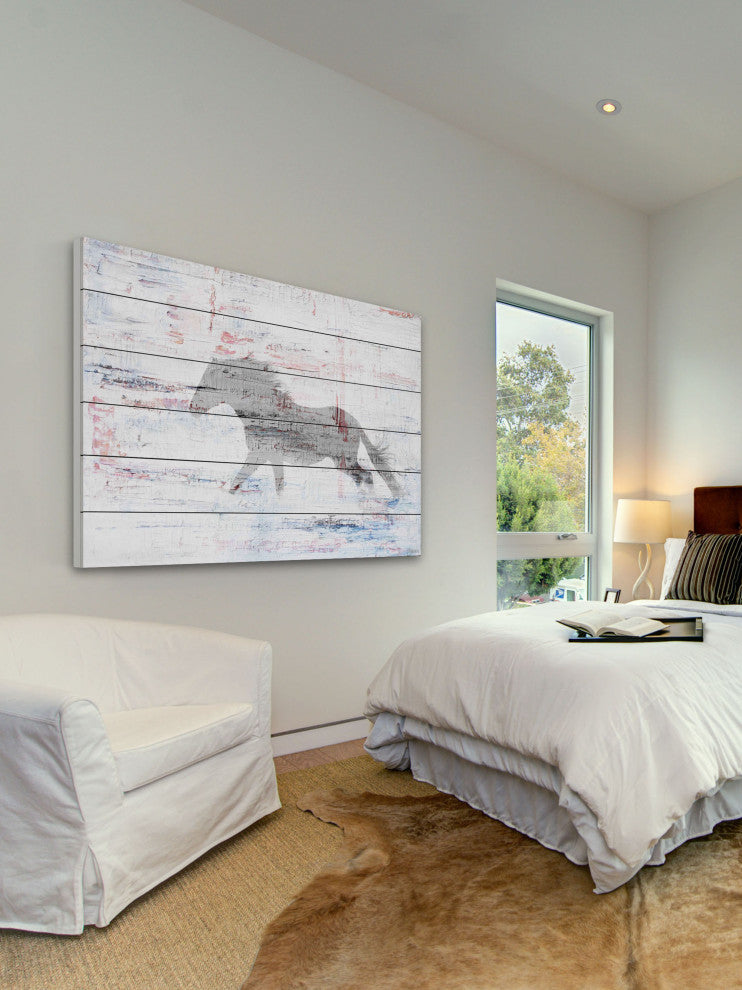 "Grey Horse Trot" Painting Print on White Wood, 24"x16"