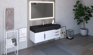 CastelloUSA Nile 48" Wall Mounted Vanity Set, White, Black Top, Brushed Nickel
