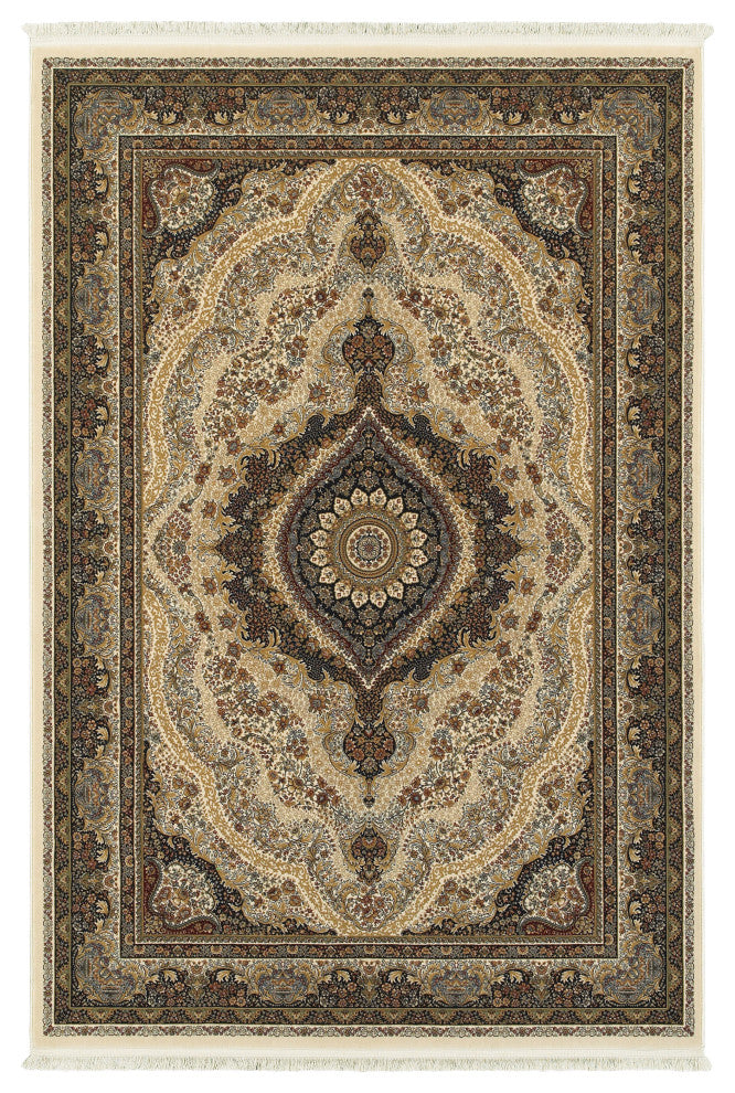 Mackenzie Traditional Medallion Ivory/ Multi Fringed Area Rug, 9'10"X12'10"