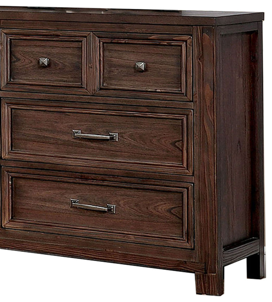 Benzara BM203216 6 Drawer Transitional Wooden Dresser With Molded Trim, Brown