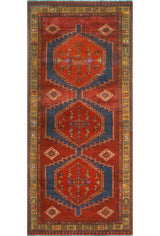 Fine Vintage Distressed Tansu Burgundy/Navy Runner, 3'10x9'10