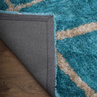 HAND TUFTED SHAG POLYESTER ECO-FRIENDLY AREA RUG,Turquoise White Color,Geometric