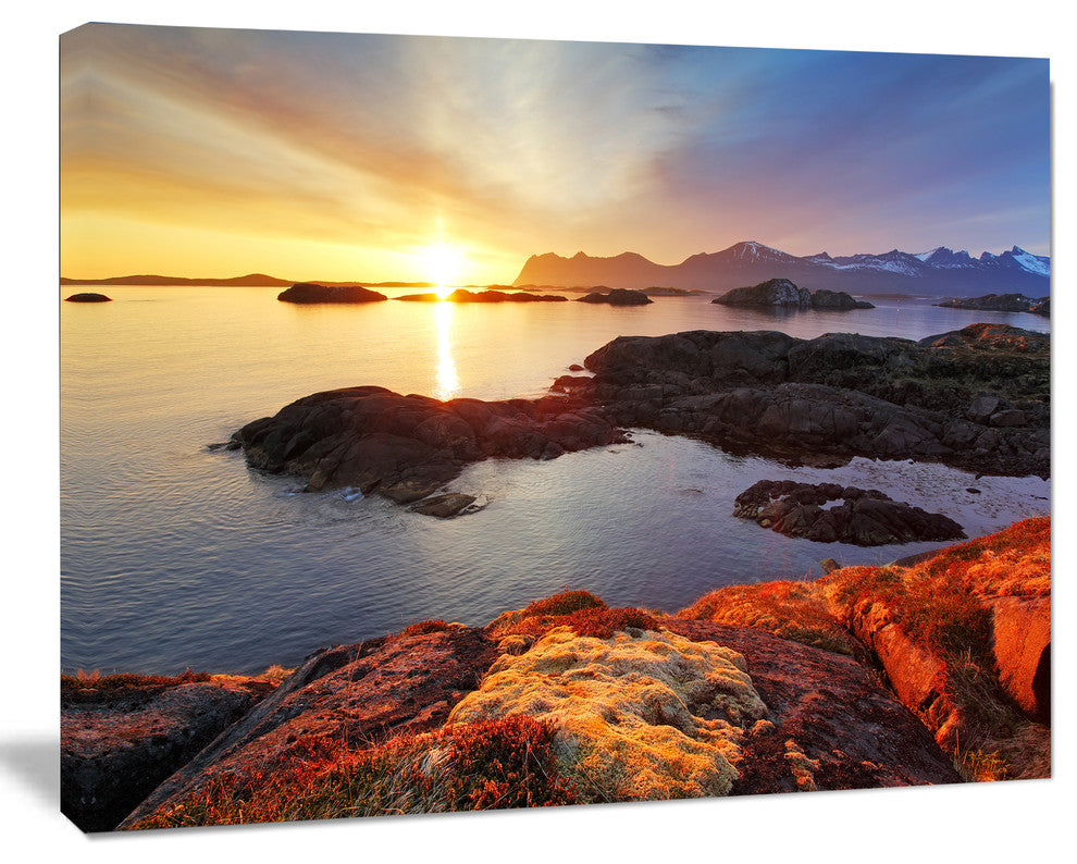 Ocean Coast Nice Sunset in Norway, Large Seashore Canvas Art Print, 60"x28"