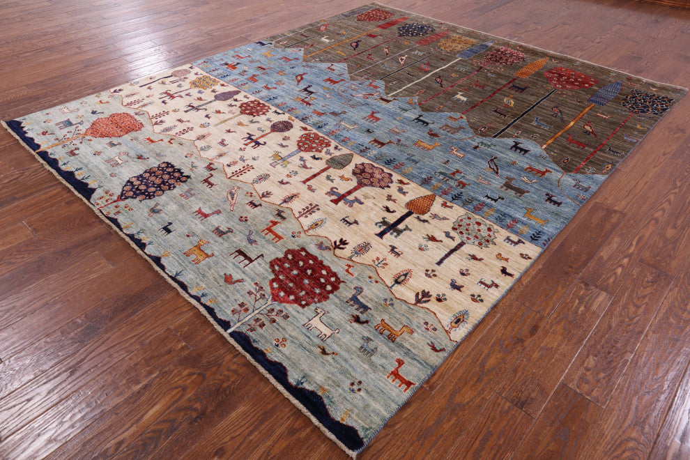 Tribal Persian Gabbeh Hand-Knotted Rug 8' 1" X 9' 9" Q8227
