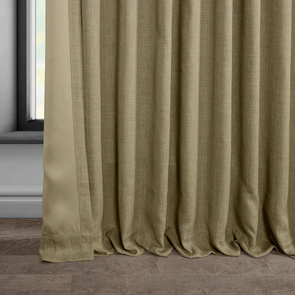 Faux Linen Extra Wide Room Darkening Curtain Single Panel, Nomad Tan, 100w X 96l