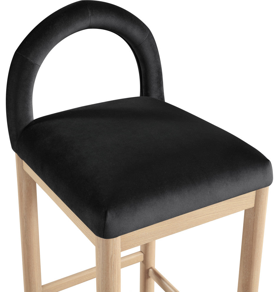 Conrad Upholstered Bar and Counter Stool, Black, Velvet, Natural