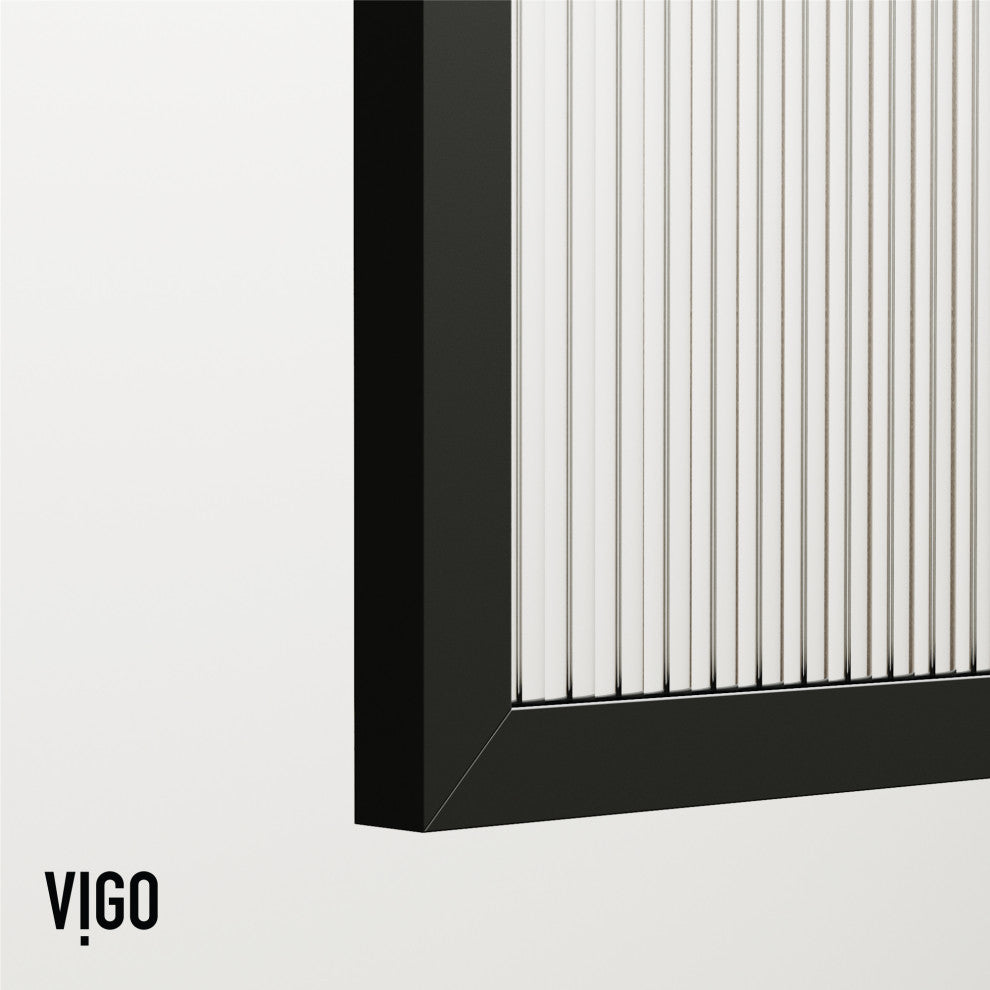 VIGO Mosaic Framed Fixed, Matte Black, Tub Screen, 34" W X 62" H, Fluted Glass