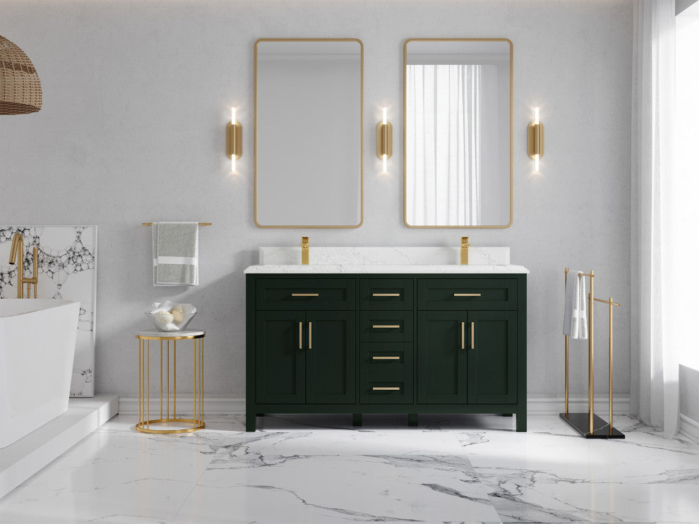 Cambridge 60 Double Bathroom Vanity in Dark Forest Green 1.5" Empira Quartz