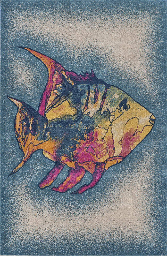 5" x 8" Blue Coral Fish Indoor Outdoor Scatter Rug