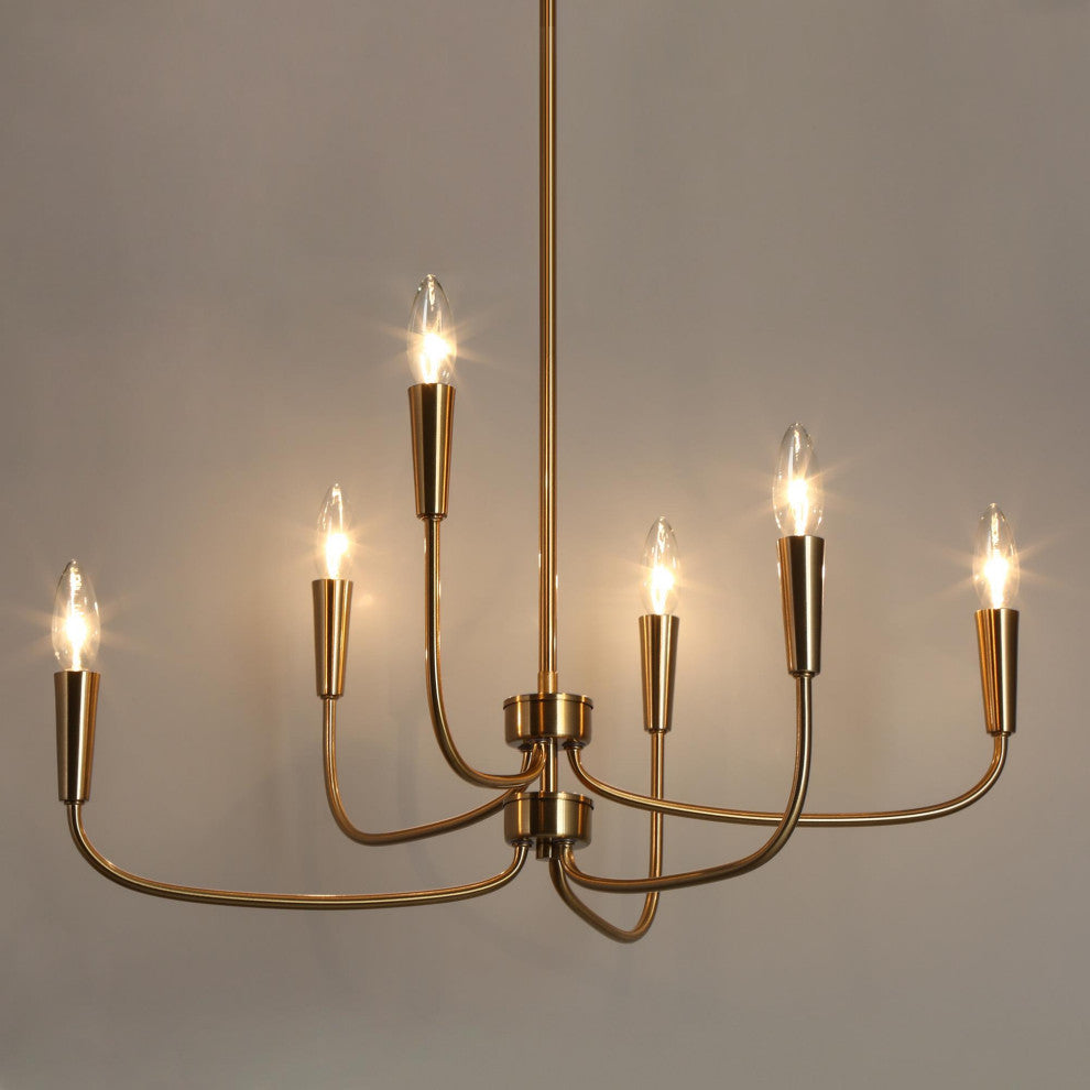 LNC 6-Light Polished Gold Candle Modern/Contemporary LED Indoor Chandelier