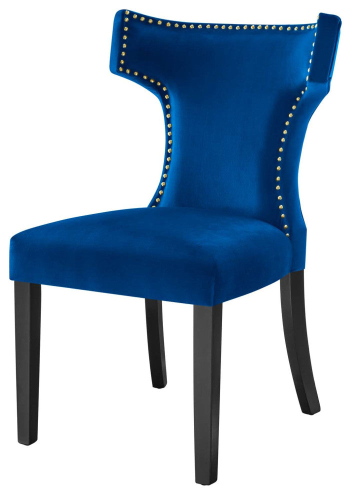 Dining Chair, Nailhead, Set of 2, Blue Navy, Velvet, Modern, Bistro Hospitality