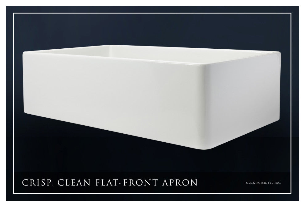 Luxury 36-Inch SOLID Fireclay Farmhouse Sink in White with Accs, Flat Front