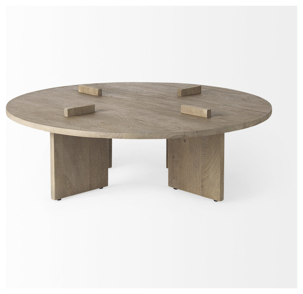 Cool Gray Brown Round Wooden Coffee Table
