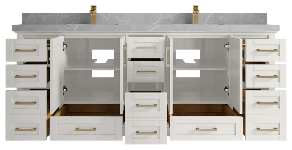 Boston 84" Double Sink Bath Vanity in Alabaster 2" Pearl Gray