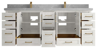 Boston 84" Double Sink Bath Vanity in Alabaster 2" Pearl Gray