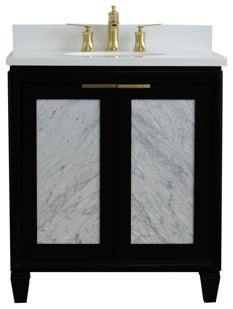 31" Single Sink Vanity, Black Finish With Engineered Stone Top With Oval Sink