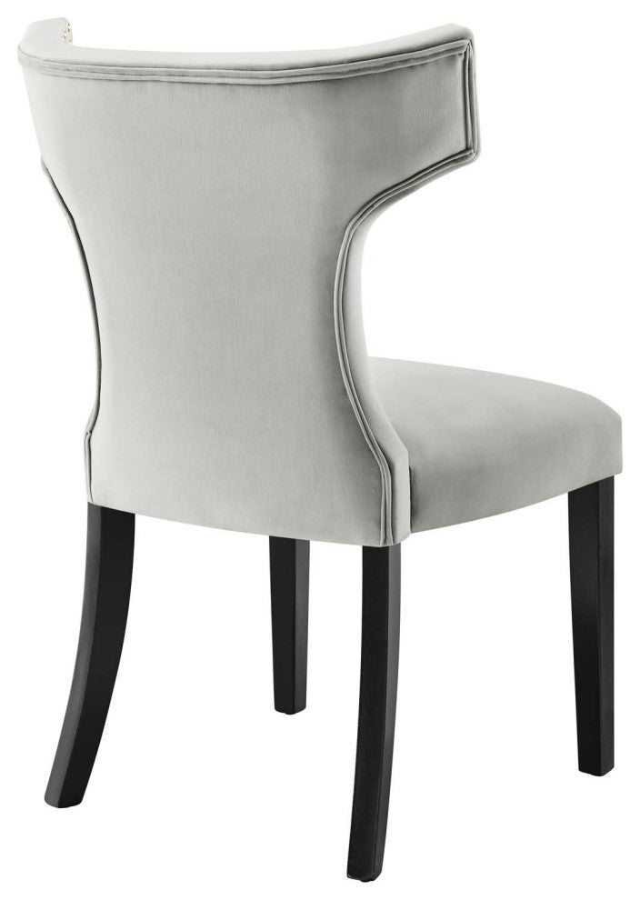 Curve Performance Velvet Dining Chairs, Set of 2, Light Gray