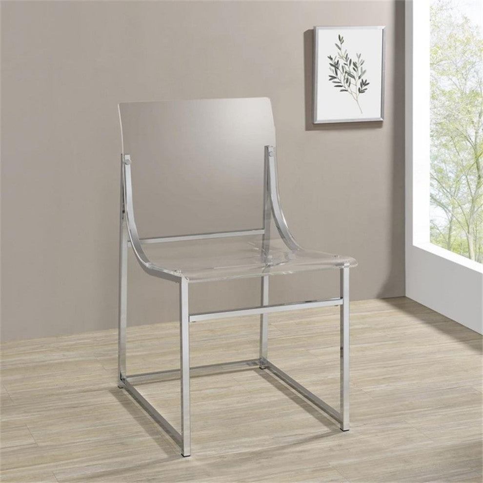 Maklaine 17.75" Modern Metal/Acrylic Dining Side Chair in Chrome