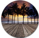 Old Wood Terrace On Sea Beach, Modern Landscape Round Wall Art, 11"