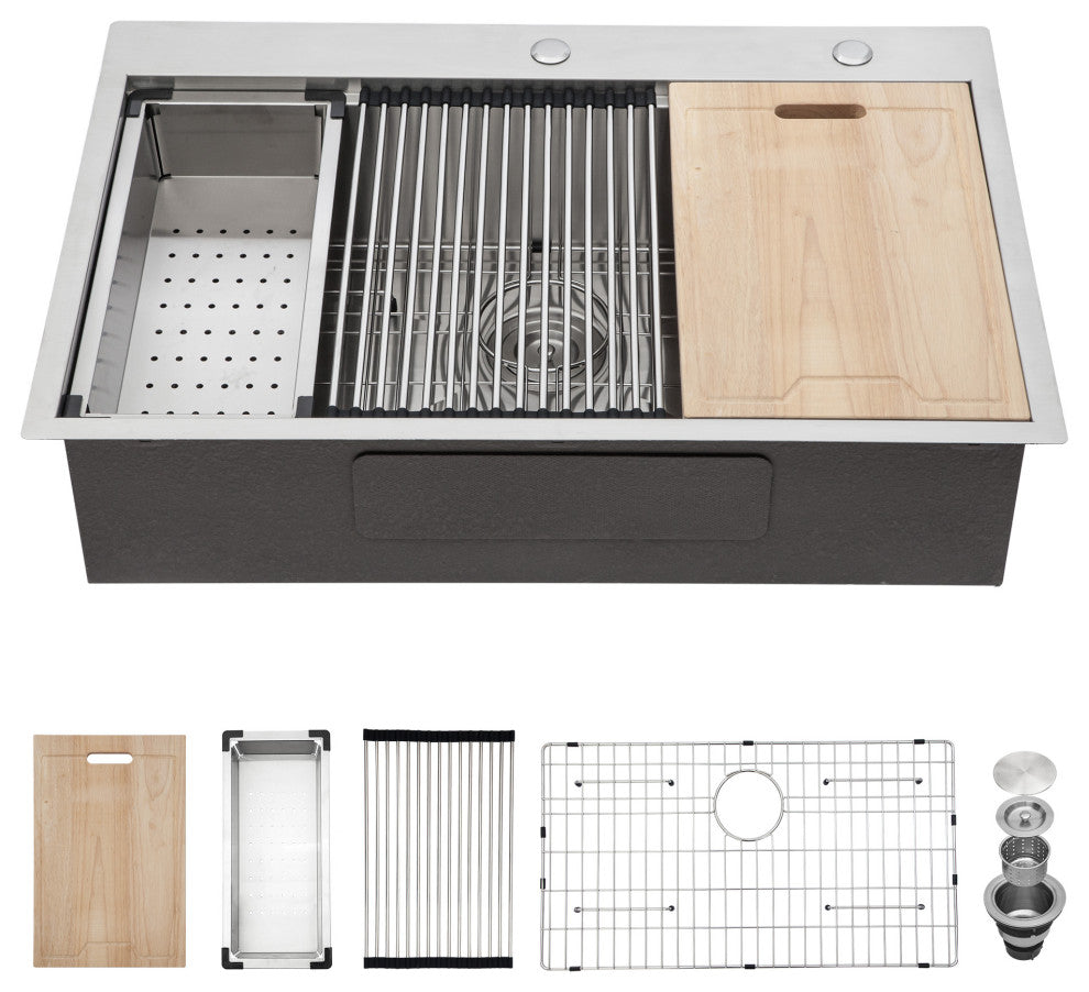 Brushed Nickel Stainless Steel 33 in. Single Bowl Drop In Kitchen Sink