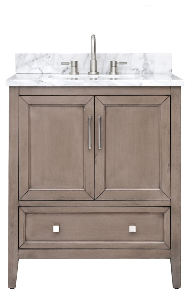 Avanity Everette 30" Vanity Combo in Gray Oak and Carrara White Marble Top