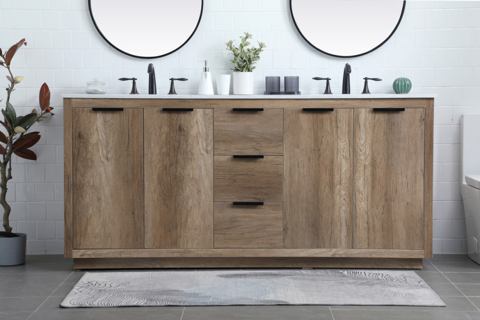 Bethany 72" Double Bathroom Vanity, Natural Oak
